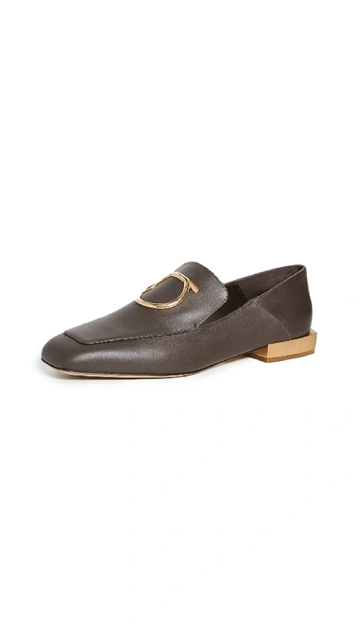 Ferragamo Lana Embellished Leather Collapsible-heel Loafers In Brown