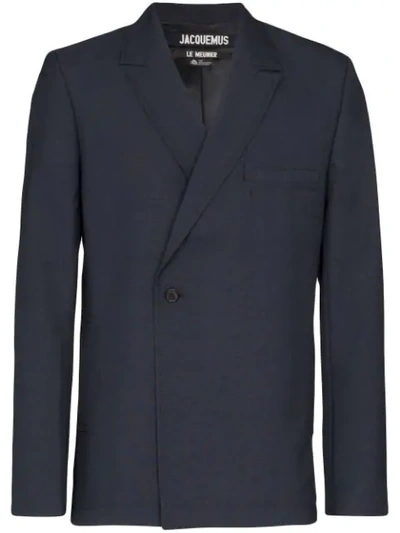 Jacquemus Mid Double Breasted Virgin Wool Blazer In Navy