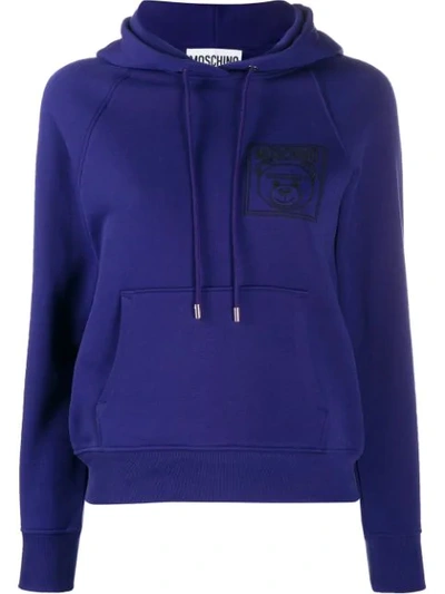 Moschino Embroidered Teddy Bear Hoodie In Purple