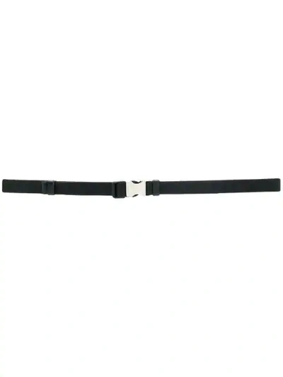 Prada Logo Buckle Saffiano Leather Skinny Belt In Black