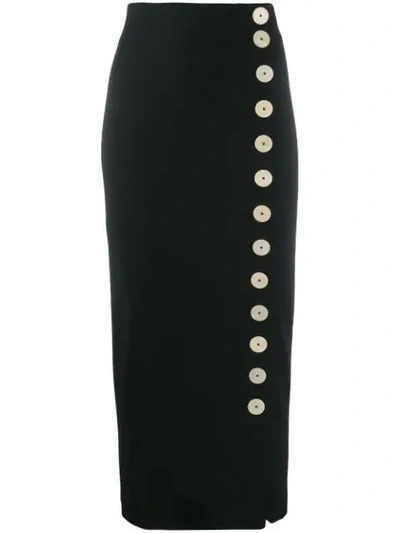 A.w.a.k.e. Button-detailed Cotton-blend Midi Skirt In Black