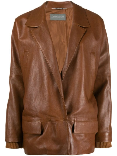 Alberta Ferretti Stitched Panels Leather Jacket In Brown