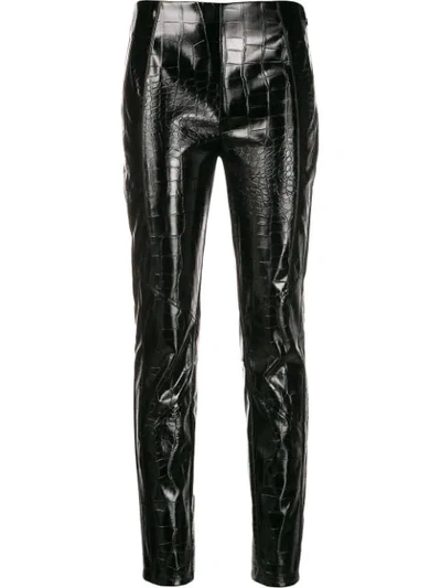 Pinko Croc Embossed Faux Leather Trousers In Black