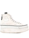 R13 Grosgrain-trimmed Distressed Canvas Platform High-top Sneakers In White