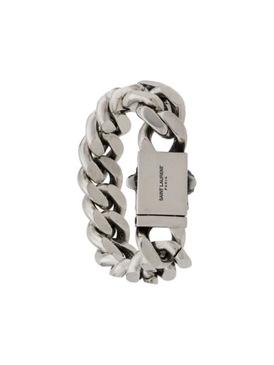 Saint Laurent Silver Tone Curb Chain Bracelet