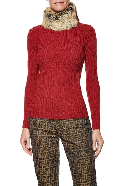 Pre-owned Jean Paul Gaultier Red Knit Fur Collar Sweater