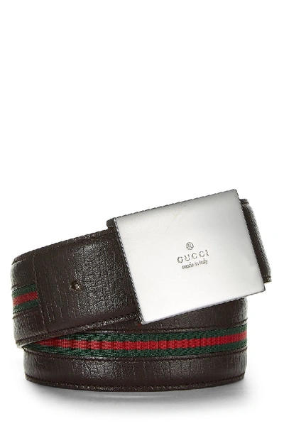 Pre-owned Gucci Brown Leather Web Belt 90