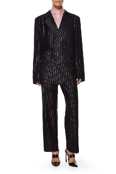 Versace 1980s Black & Pink Metallic Pinstripe Pant Suit