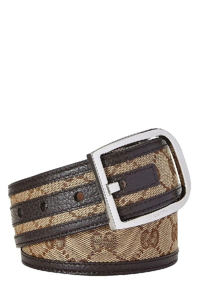 Pre-owned Gucci Original Gg Canvas & Brown Leather Belt 85