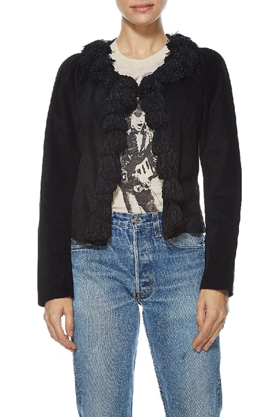 Pre-owned Ysl Suede Jacket With Fringe Boule Detail