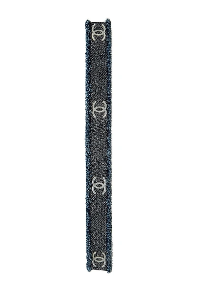 Pre-owned Chanel Metallic Blue Denim 'cc' Headband