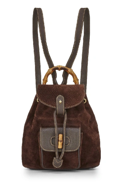 Pre-owned Gucci Brown Suede & Leather Bamboo Backpack Mini