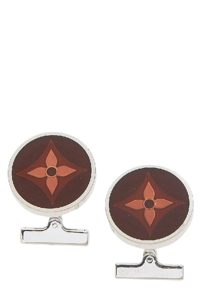 Pre-owned Louis Vuitton Brown & Silver Metal Logo Cufflinks