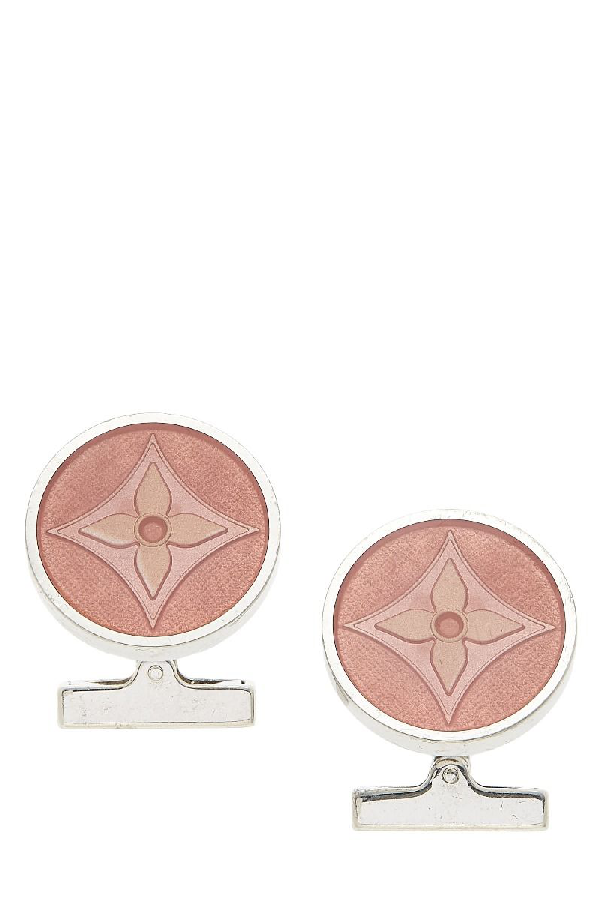 Pre-Owned Louis Vuitton Pink & Silver Metal Logo Cufflinks | ModeSens