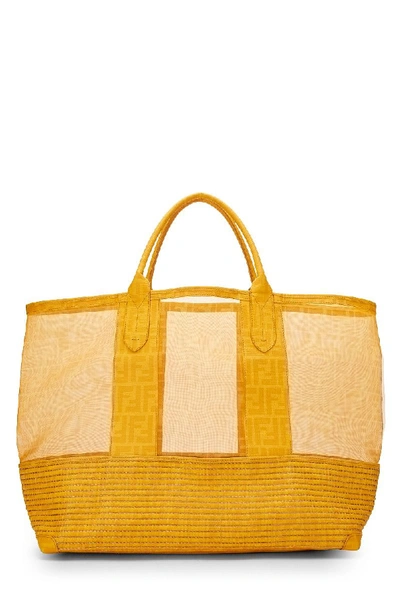 Pre-owned Fendi Yellow Woven Zucca Coated Canvas Tote Bag Large