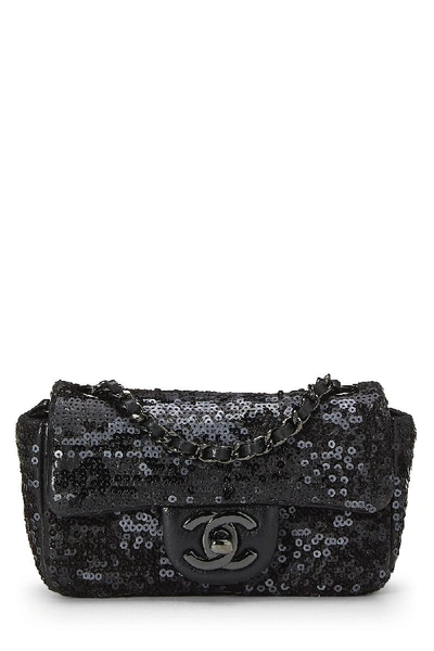 Pre-owned Chanel Black Sequin Half Flap Micro