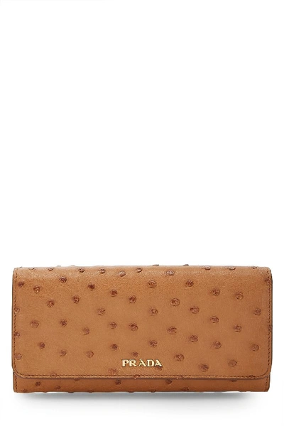 Pre-owned Prada Caramel Ostrich Wallet