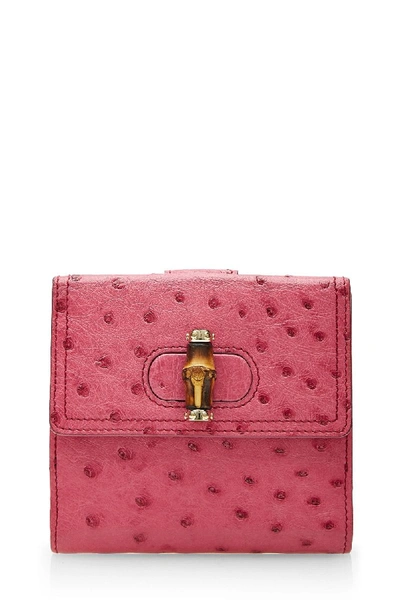 Pre-owned Gucci Pink Ostrich Bamboo Wallet