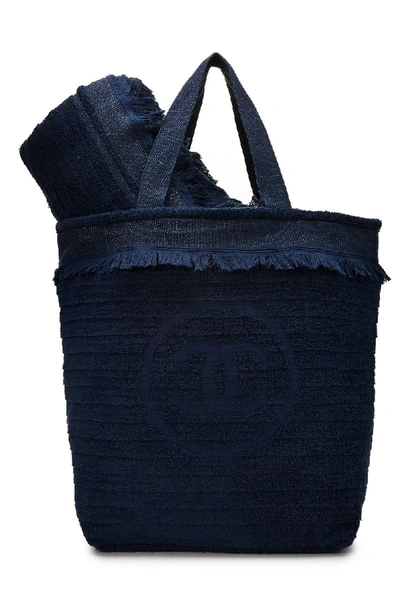 Pre-owned Chanel Navy Terry Cloth Beach Set