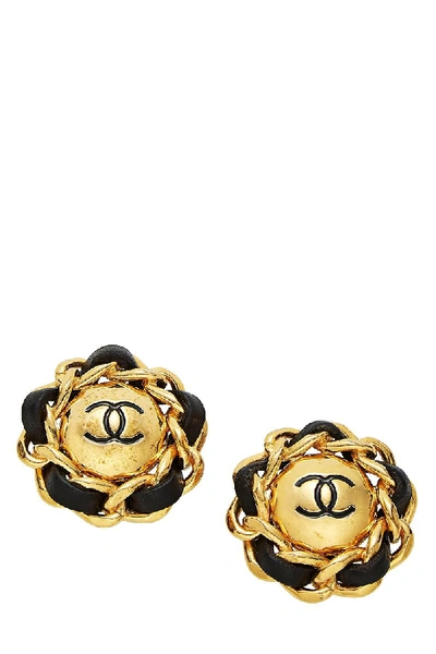 Pre-owned Chanel Gold Chain & Leather Clip-on Earrings