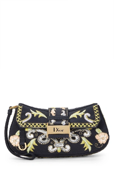 Pre-owned Dior Limited Edition Black Satin Embroidered Clutch