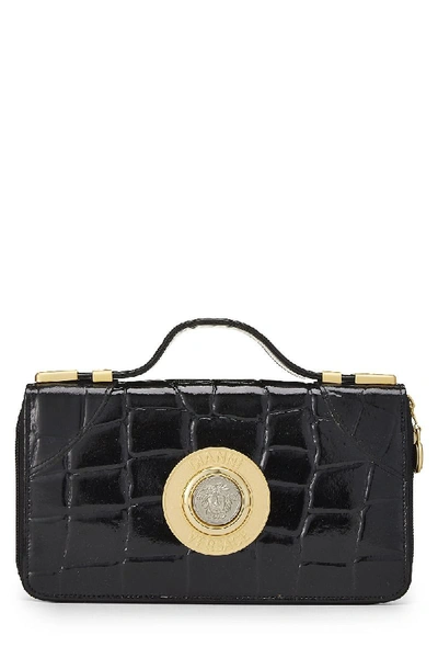 Versace Black Embossed Patent Leather Clutch