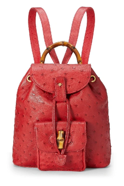 Pre-owned Gucci Red Ostrich Bamboo Backpack Mini