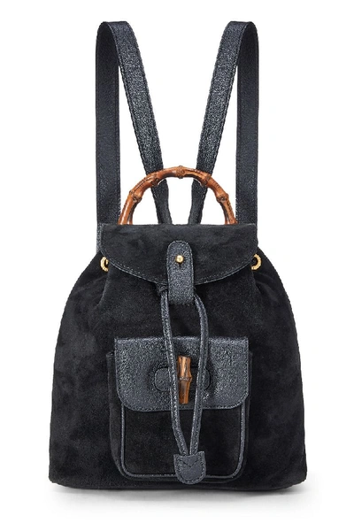 Pre-owned Gucci Black Suede Bamboo Backpack Small