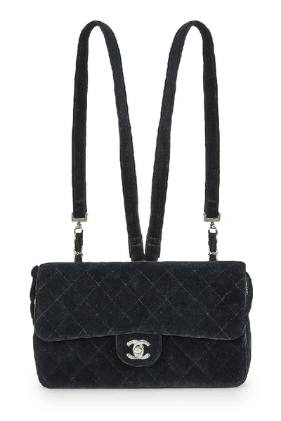 Pre-owned Chanel Black Quilted Velvet Flap Backpack Medium