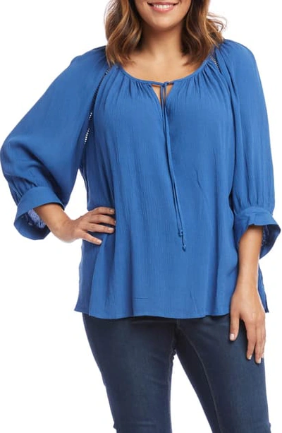 Karen Kane Blouson Sleeve Peasant Top In Blue