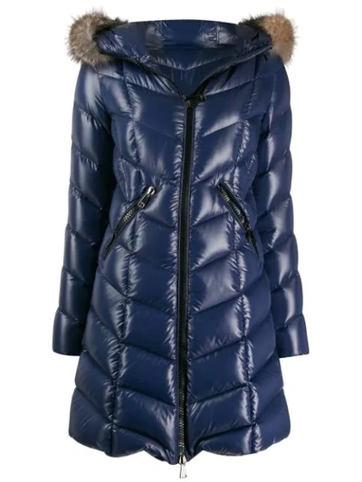 Moncler Fulmarus Quilted Down Puffer Coat With Removable Genuine Fox Fur Trim In Blue