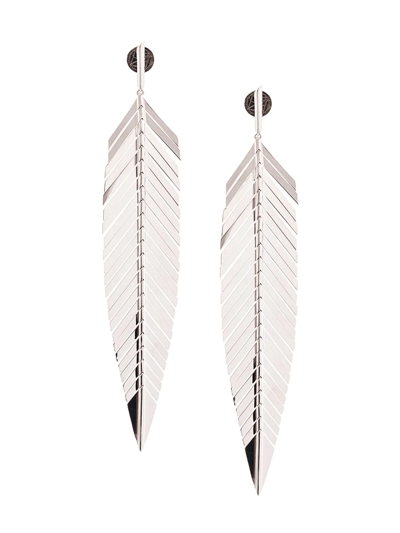 Cadar 18kt White Gold Large Feather Drop Earrings In Silver