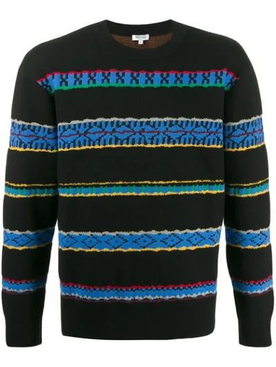Kenzo Men's Peruvian Striped Crewneck Sweater In Black