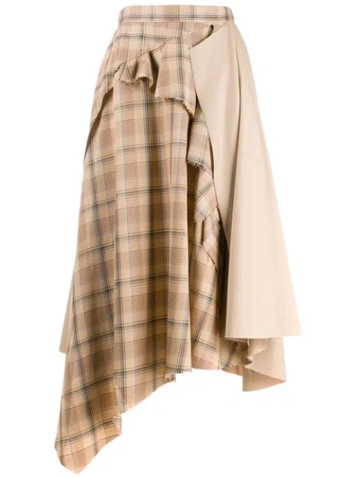 Act N°1 Asymmetric Check Skirt In 01 Beige