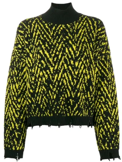 Versace Distressed Intarsia Wool-blend Turtleneck Sweater In Black