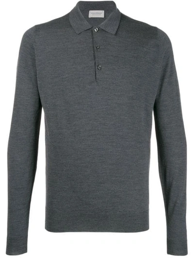 John Smedley Belper Extrafine Wool Knit Polo Sweater In Black/grey