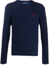 Polo Ralph Lauren Blue Crewneck Sweater With Pony Embroidery On The Front And Woven Knit In Blue