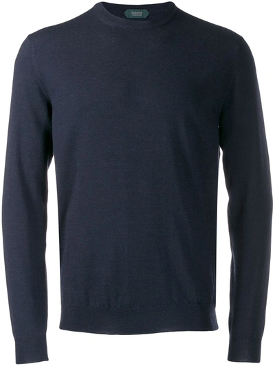 Zanone Crew-neck Knit Sweater In Bluette