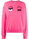 Chiara Ferragni Flirting Fluorescent Pink Cotton Sweatshirt In Pink