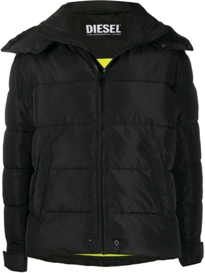 Diesel Hooded Puffer Jacket In Black