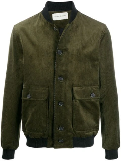 Oliver Spencer Stretch-cotton Corduroy Bomber Jacket In Green