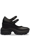 Miu Miu Exaggerated-sole Mary Jane Leather Wedges In Black