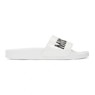 Moschino White Logo Pool Slides In White