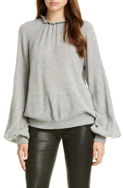Frame Shirred Sustainable Cashmere Balloon-sleeve Sweater In Gris Heather