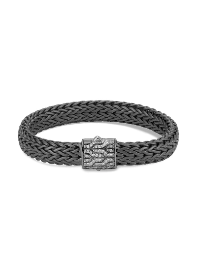 John Hardy Sterling Silver Classic Chain Matte Black Rhodium Wide Flat Chain Bracelet In Metallic