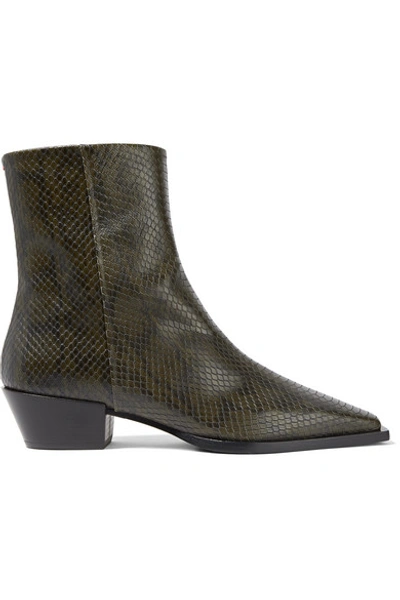 Aeyde Ruby Snake-effect Leather Ankle Boots In Green
