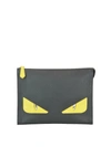 FENDI BLACK BAG BUGS HAMMERED LEATHER POUCH