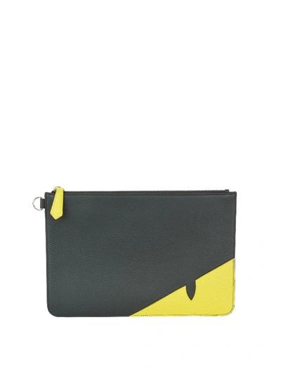 Fendi Bag Bugs Hammered Leather Pouch In Black