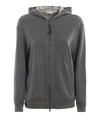 BRUNELLO CUCINELLI BRASS INSERTS GREY COTTON AND SILK HOODIE