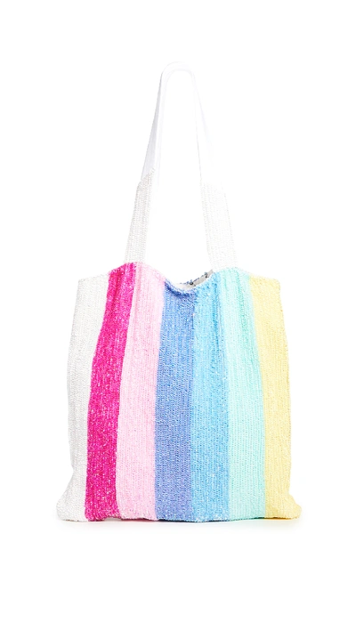Retroféte Sequin Tote Bag In Rainbow Stripe
